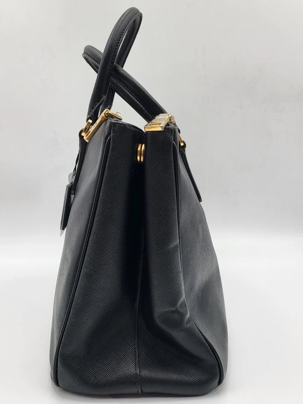 PRADA Black Saffiano Galleria Lux Leather Double Zip Medium Tote Bag,Auth w/COA.